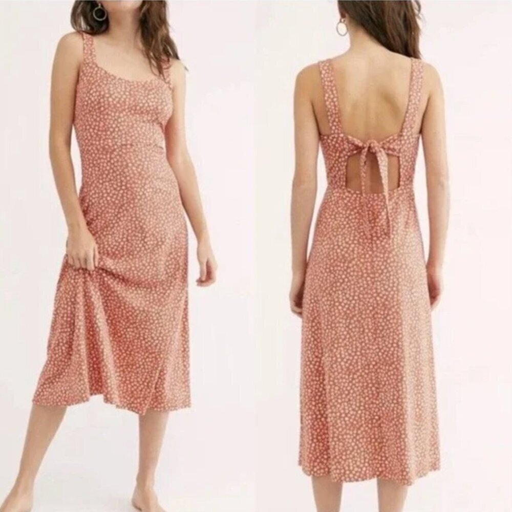Free People Lorelai Midi Dress L NWT Daisy Print Tie Back Heavy Knit Sleeveless